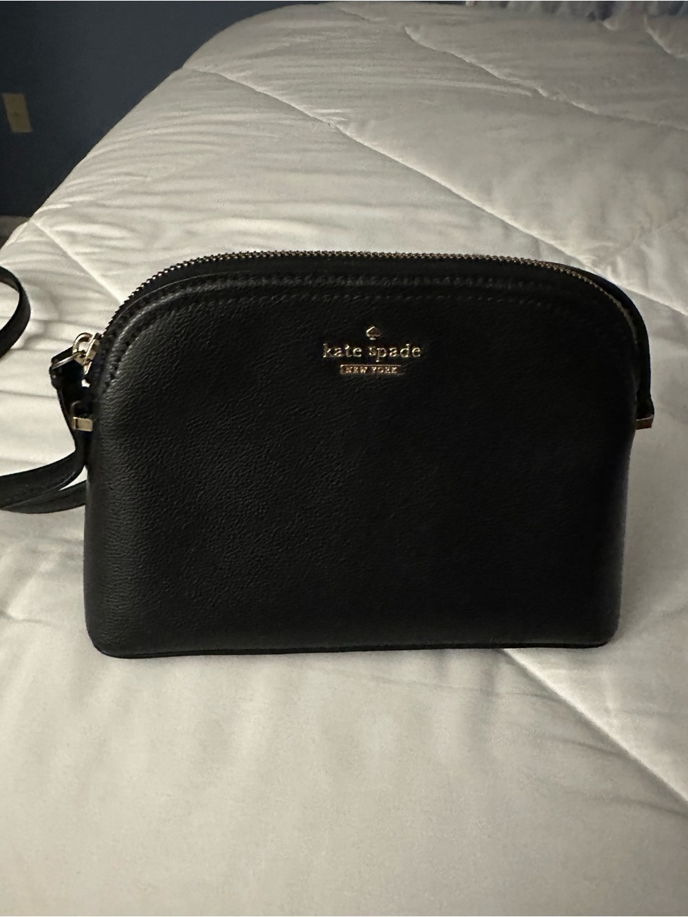 kate spade Black Leather Dome Crossbody with Gold Hardware